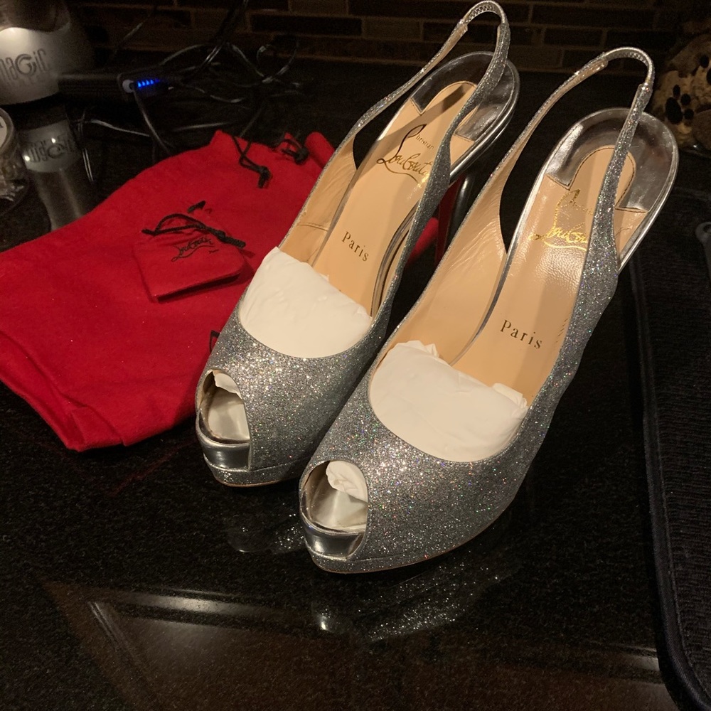 Authentic Christian Louboutin Sling Glitter Heels